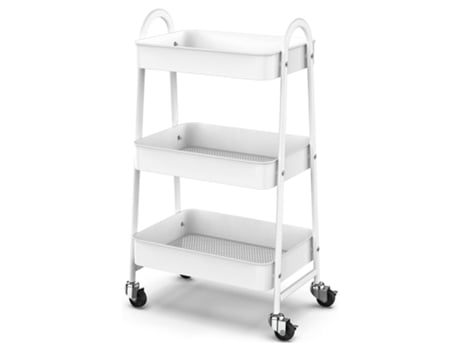 Prateleira Carrinho Organizador de Metal Branca 3 Andares 46X30X77Cm com Rodinhas GLOBALMIX