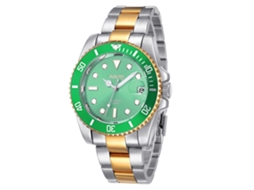 Reloj Hombre Nary 18099 De Acero Pulido Correa Redonda Dial Oro Y Verde Cuarzo
