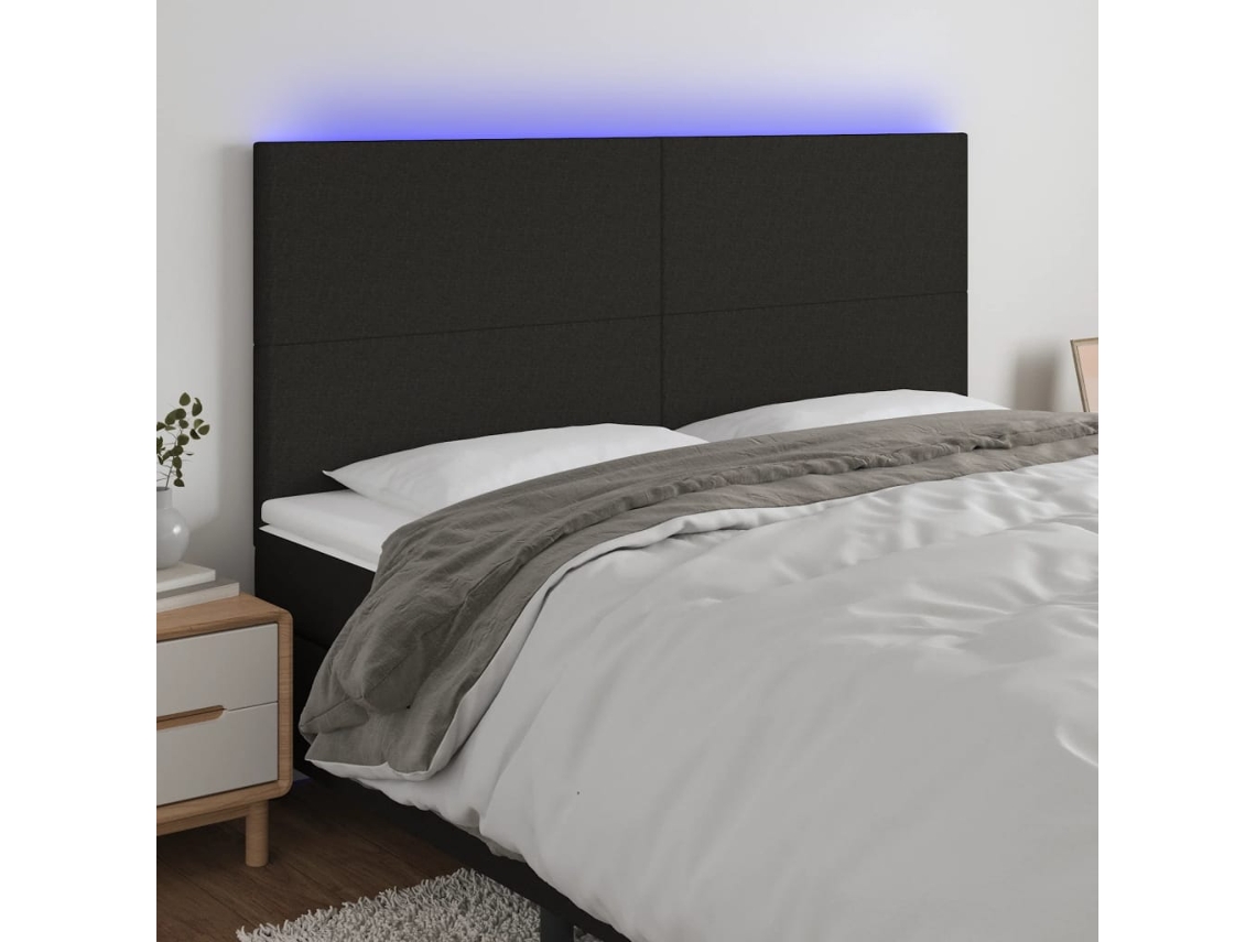 Vidaxl Cabeceira De Cama C/ Luzes Led Tecido 160x5x118/128 Cm Preto