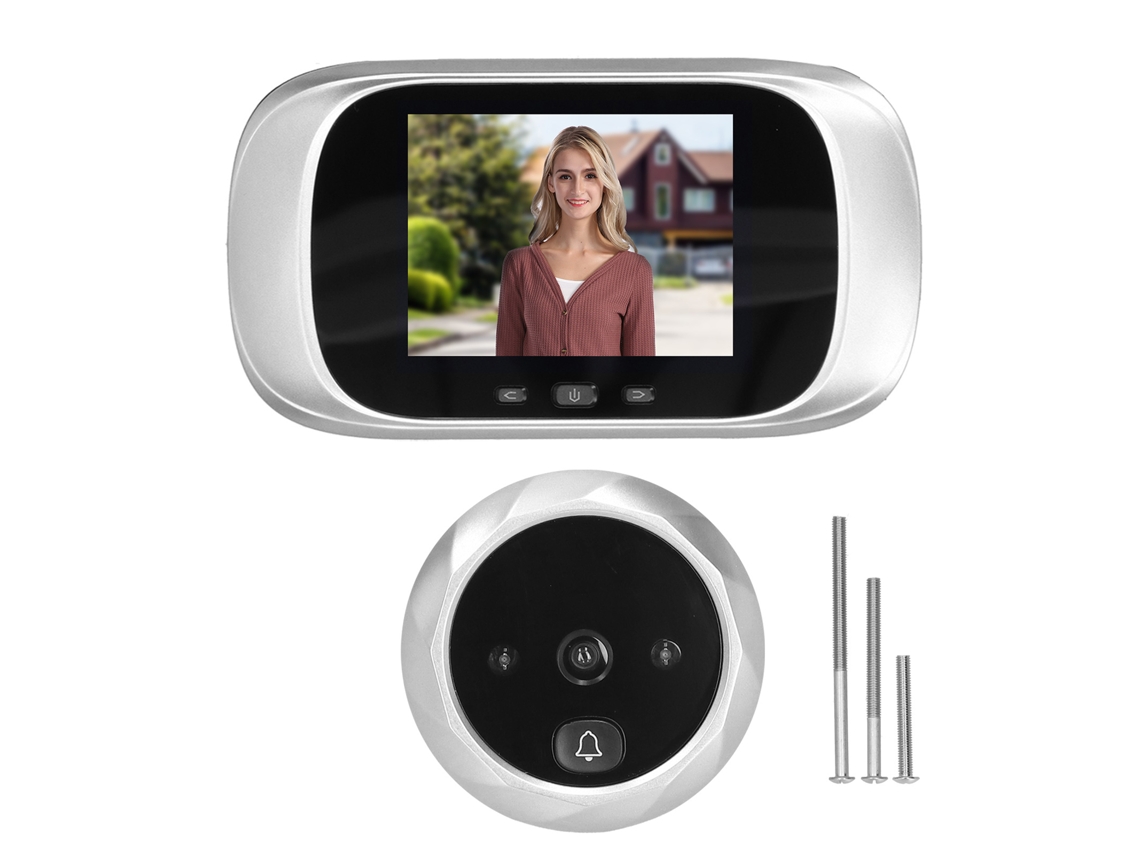 Timbre De Porta Digital Eléctrico Com Câmera Hd E Visor De Porta Ângulo De 90 Graus Prata