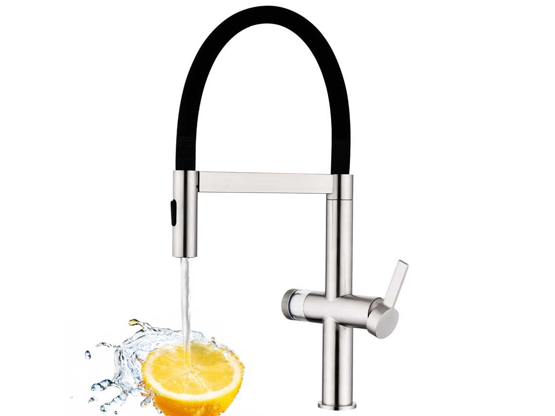 Torneira Cozinha Preta Com Filtro Integrado, Misturador Lava-loiça Com Chuveiro Extraível 2 Jatos, Flexível Silicone Magnético, Rotação 360°