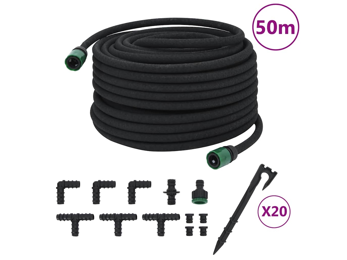 Vidaxl Mangueira Para Rega Gota-a-gota De Jardim 50 M Borracha Preto