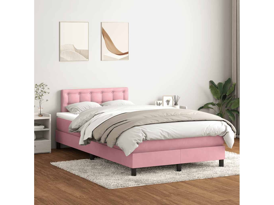 Cama Com Molas/colchão 120x220 Cm Veludo Rosa