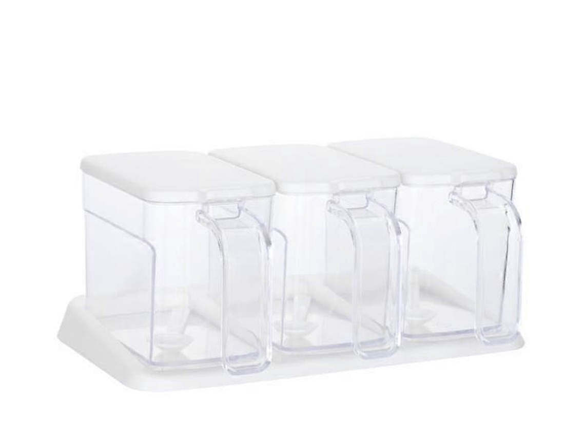 Pote Para Temperos Jogo 3 Peças Transparente Colher Cozinha