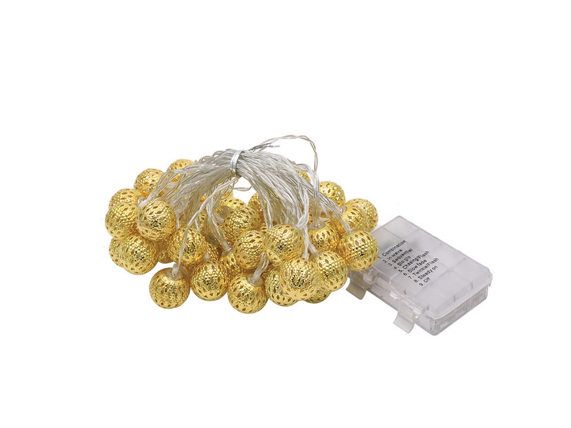 Cordão de Luzes Led com 20 Bolas, 3m de Comprimento, Alimentado por Bateria, Branco Quente BRILVIBERA
