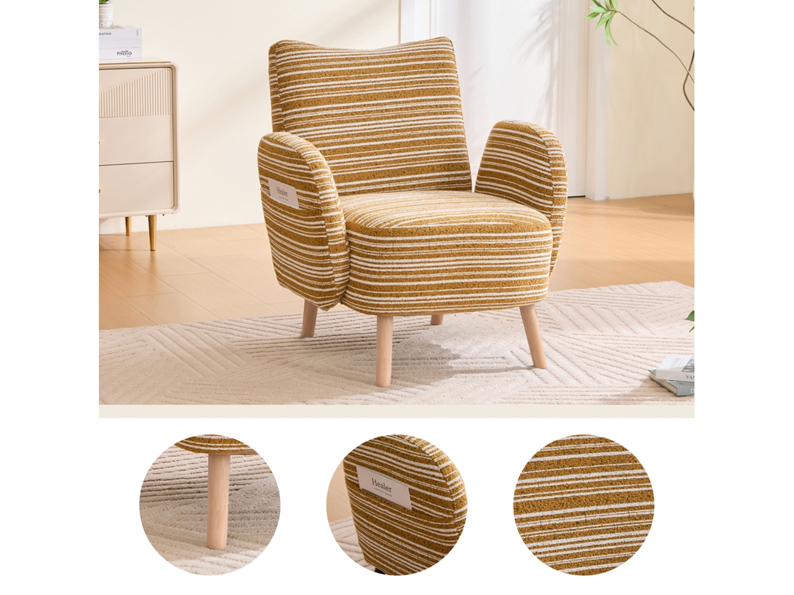 Poltrona Moderna Tecido Padrão Circular, Bolso Lateral, Pernas Madeira Maciça, Confortável, Sala/quarto/escritório-ty