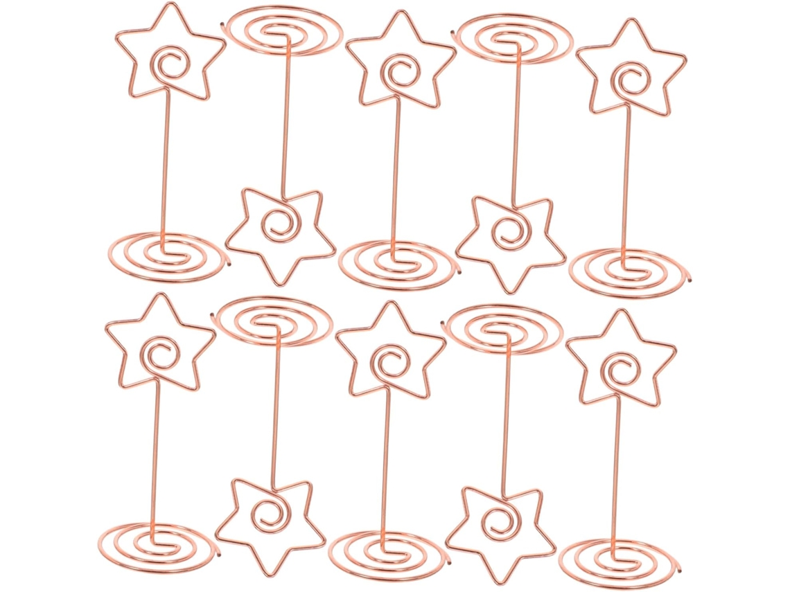 Abaodam Conjunto de 10 Prendedores de Cardápio em Metal Dourado com Base Espiral e Formato de Estrela de Cinco Pontas para Decoração de Casa