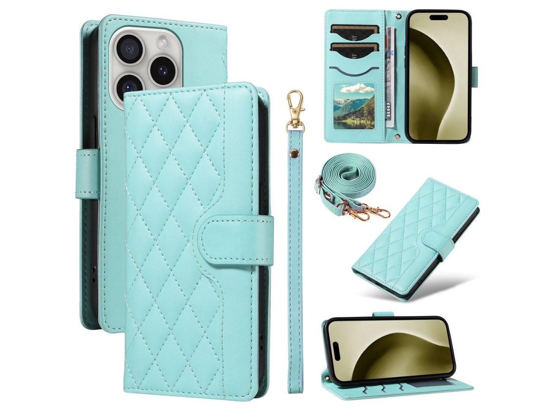 Capa Em Couro Pu Com Cordão Para Apple Iphone 16 Pro Max - Verde
