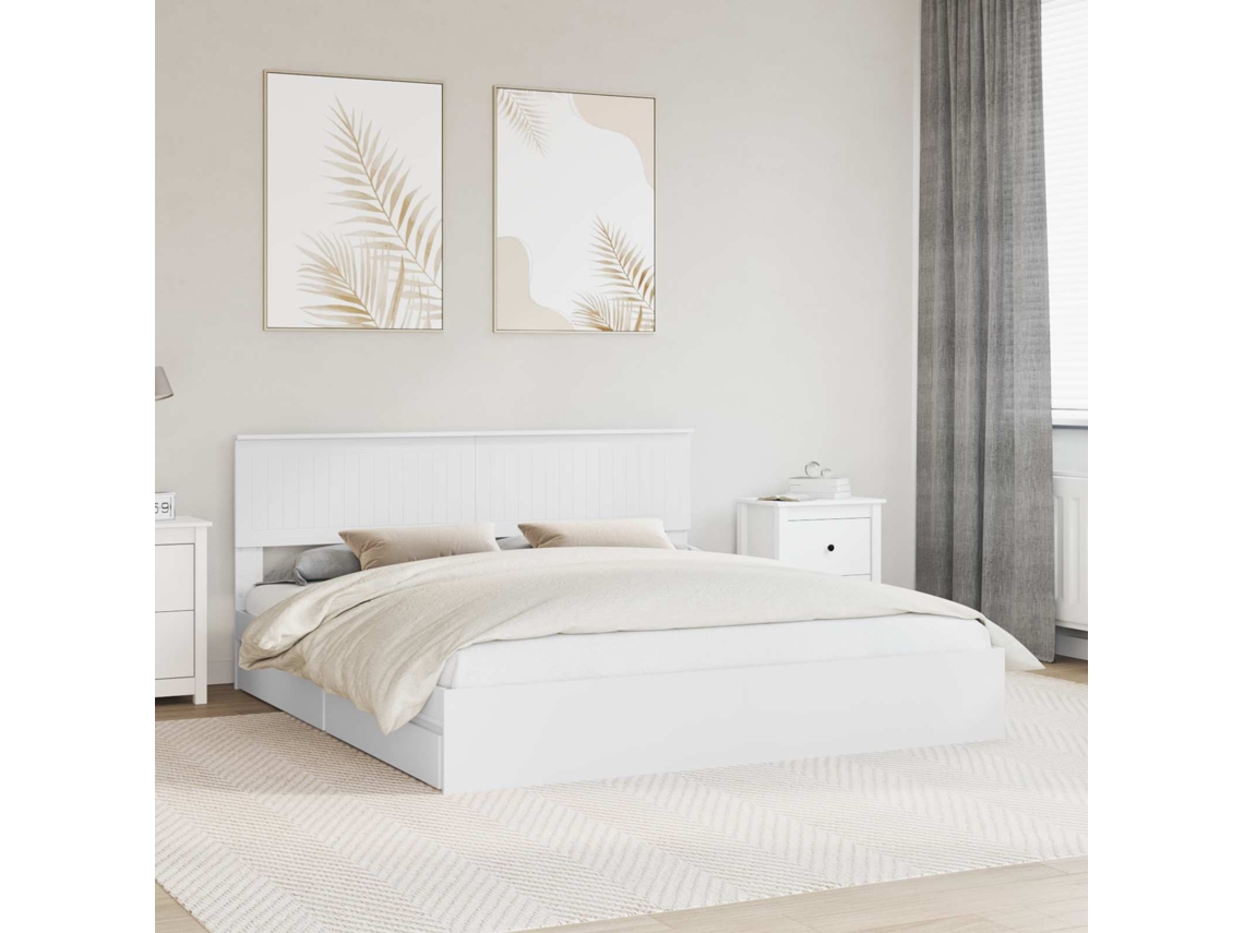 Vidaxl Cama Com Armazenamento Branco 180 X 200 Cm Derivados De Madeira