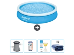 Piscina Inflável Redonda BESTWAY Fast Set 366 X 76 Cm Azul Inclui Bomba Filtro Tiras de Teste Vela Solar