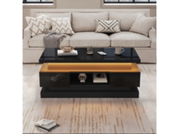 Mesa de centro elevável com 2 gavetas e LED de alto brilho com espaço de armazenamento oculto, em MDF marrom, modelo moderno PAPRIKA SHOP (100x50 cm)