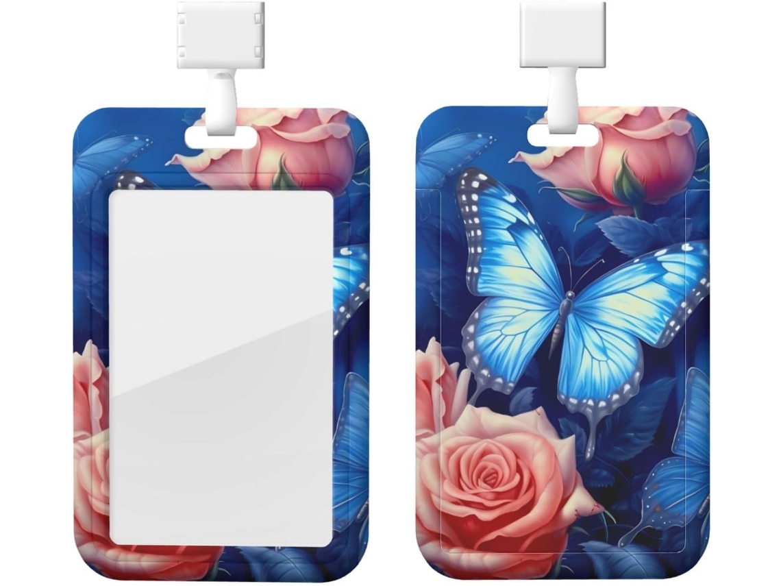 Porta Crachá Com Estampa De Borboletas Rosas, Capa Protetora Vertical Com Cordão, Estojo Impermeável Crachá