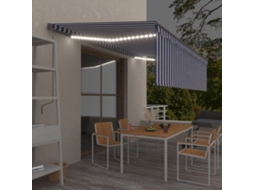 Vidaxl Toldo Autom. C/ Estore/led/sensor De Vento 5x3 M Azul/branco