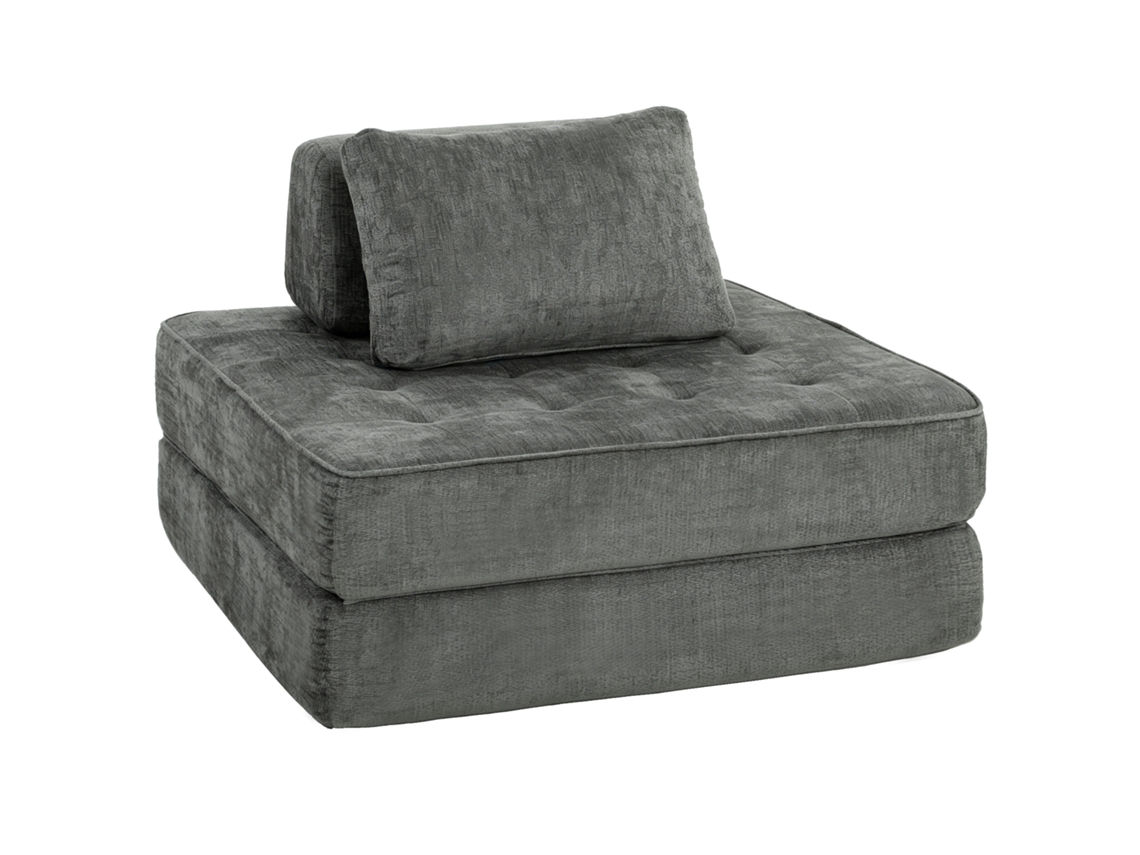 Canapé-cama Dobrável 2-em-1, 1 Lugar, Chenille, Almofada Grossa, Encosto E Almofada, Cinza.