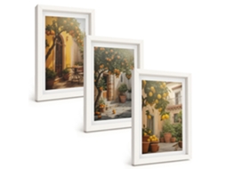 Composição De Quadros Pátio Ensolarado, Vasos De Frutas Cítricas Moldura Branca Imagens Para Um Quarto Infantil Espelharte (3 Peças 20x30 Cm)