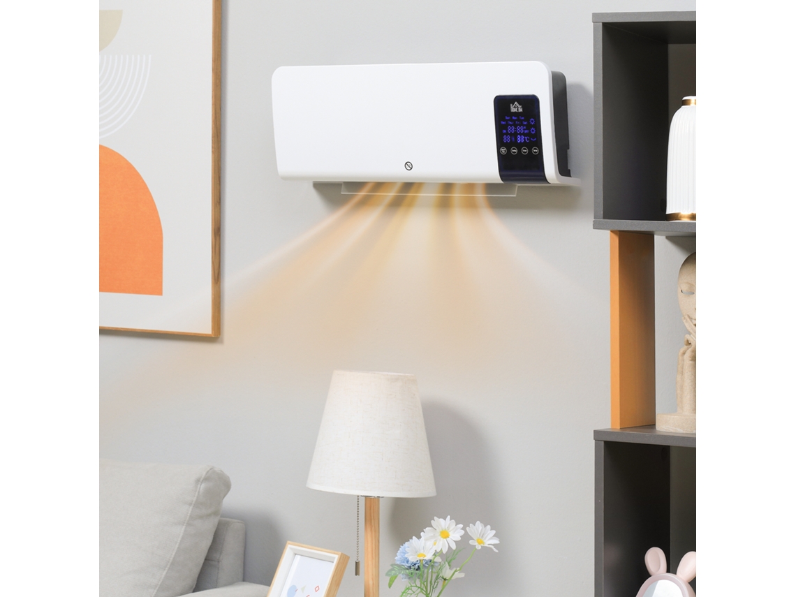 Aquecedor Elétrico de Cerâmica Ptc de Parede 1000 W / 2000 W Oscilação Temporizador com Controle Remoto Branco
