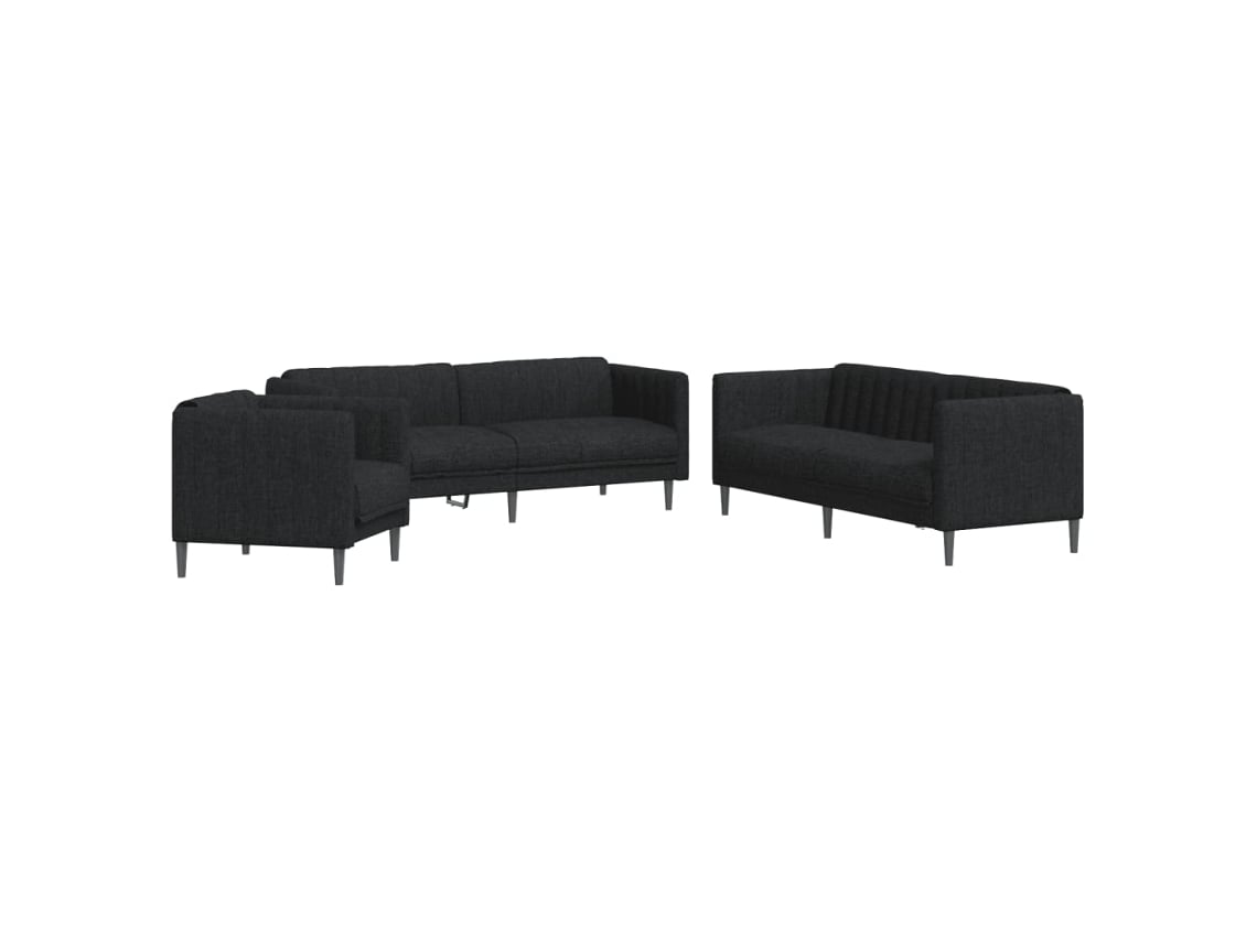 3 Pcs Conjunto de Sofás Tecido Preto MAISON EXCLUSIVE