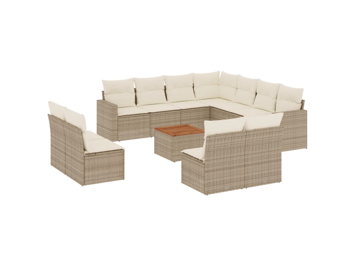 Conjunto de 12 Sofás para Jardim com Almofadões Vime Pe Bege MAISON EXCLUSIVE