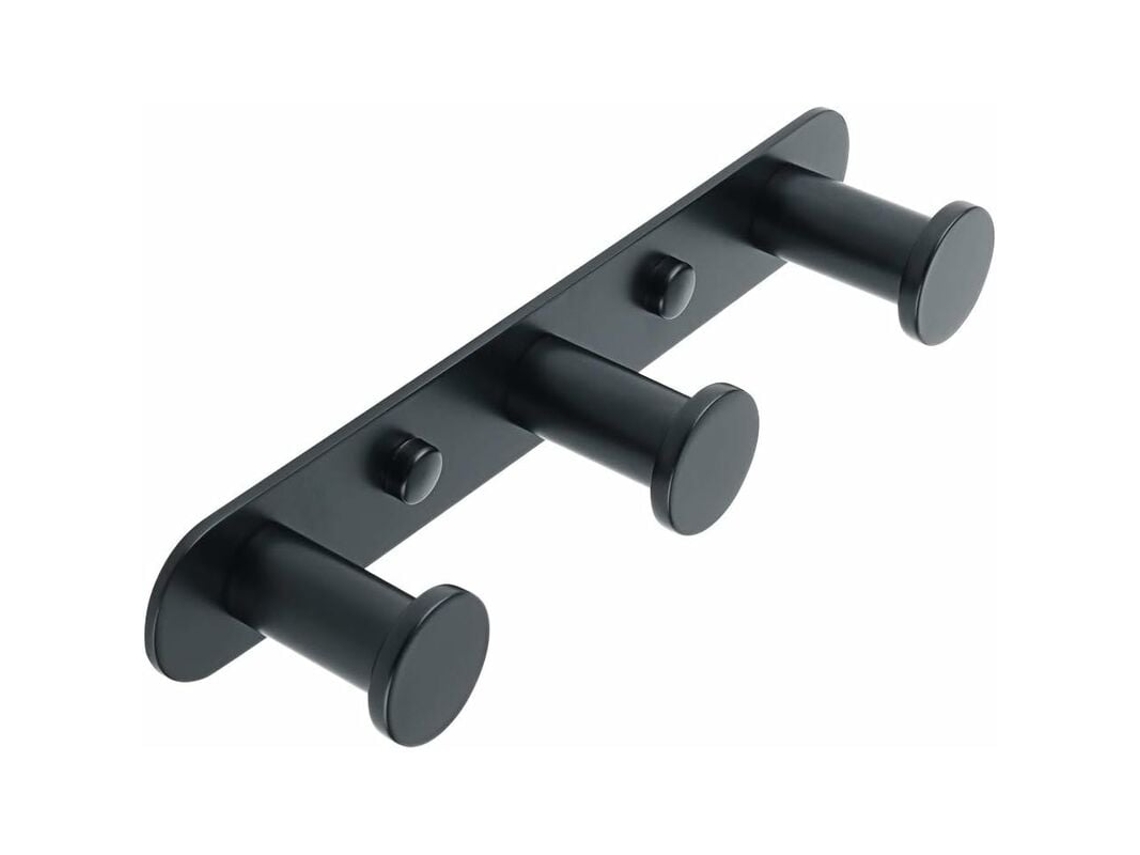 Suporte de Toalha Parede com Gancho e Parafuso para Banheiro Cozinha, Aço Inoxidável Preto Fosco, Três Ganchos, Egyt1000b, 3 BRILVIBERA