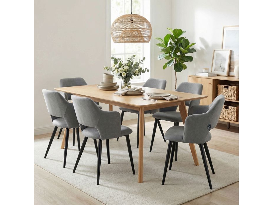 Conjunto de 6 cadeiras Jantar escandinavas com braços em tecido resistente a animais, Cinza Akanji Cc COZY FURNITURE