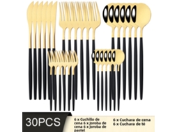 Conjunto de Talheres de Aço Inoxidável com 30 Peças: Faca, Garfo, Colher, Talheres e Utensílios de Prata. MDUG (black Gold)
