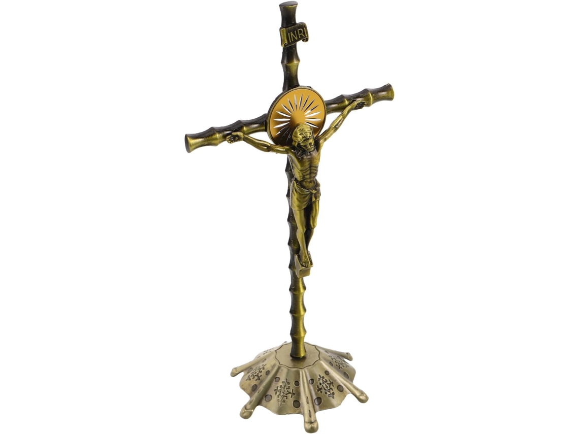 Suporte Crucifixo Antigo Zinco Banhada Pequena Decorativa Retrô Prateleira Ornamento Religioso Compacto GOKOCO