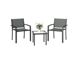 Conjunto Exterior 3 Peças com 2 Cadeiras em Textilene e Mesa com Tampo de Vidro, Cinzento Claro LAMAISON