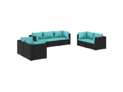 Maison Exclusive - 7 Pcs Conjunto Lounge De Jardim C/ Almofadões Vime Pe Preto