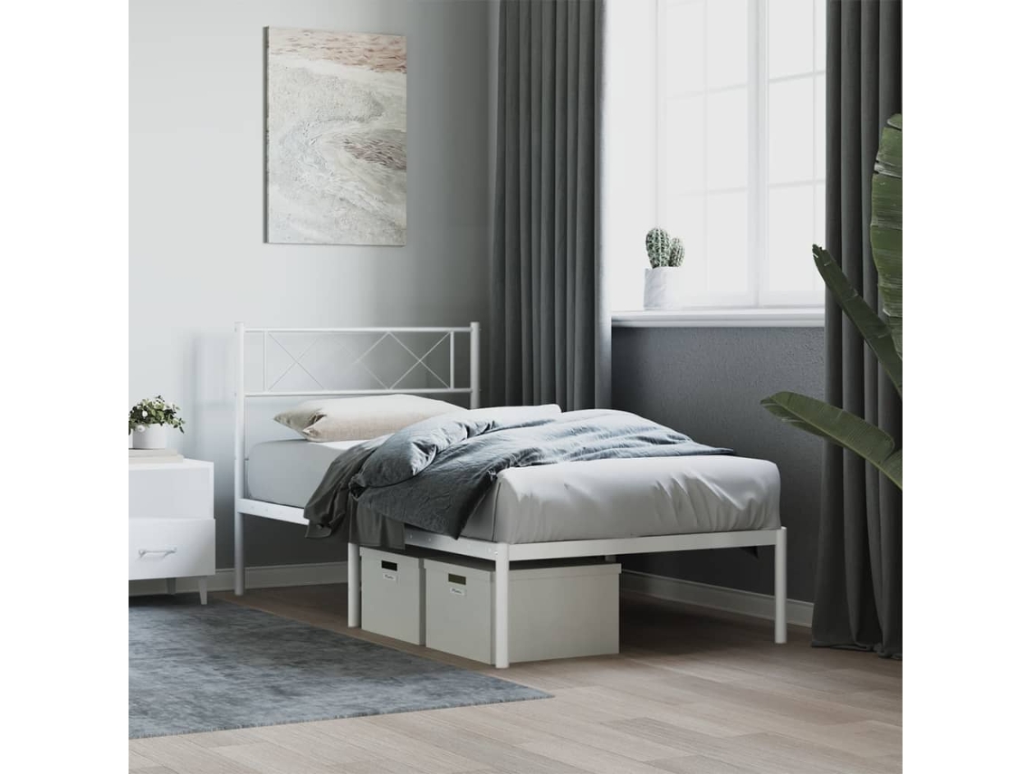 Vidaxl Estrutura De Cama Em Metal Com Cabeceira 107x203 Cm Branco