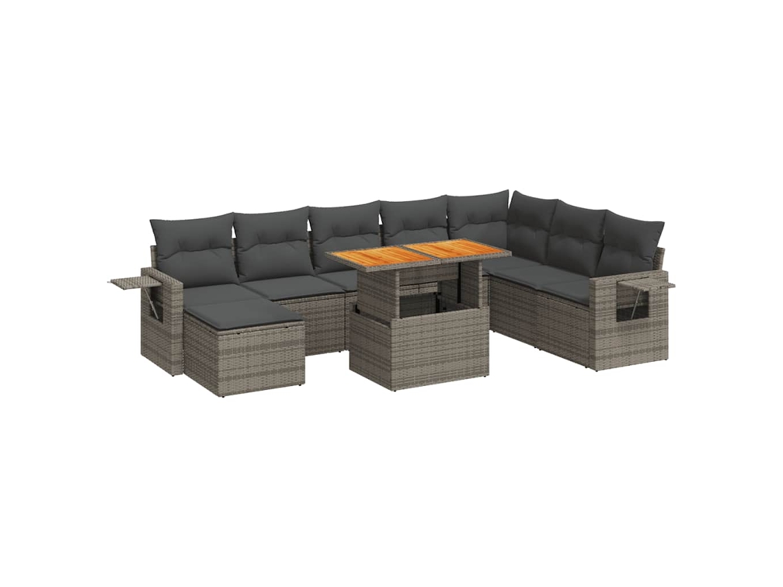 Conjunto de 9 sofás para jardim com almofadões Vime Pe Cinzento MAISON EXCLUSIVE (90x200 cm)