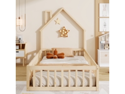 Cama infantil 90x200cm formato lareira, ripas, pinho, segurança 120kg, sem colchão natural KOMHTOM