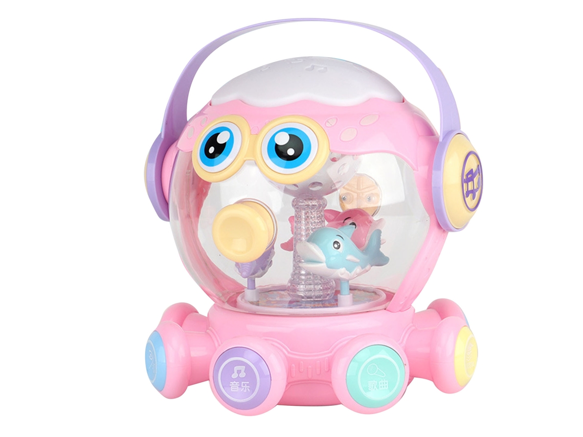 Tambor de palmas estilo polvo para bebês, brinquedo educativo com música e luz rosa claro.