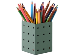 Porta-lápis vintage verde em metal, modelo 2026, ideal para escritório, casa e maquiagem.