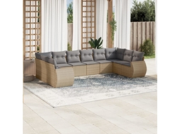 Vidaxl 10 Pcs Conjunto De Sofás P/ Jardim Com Almofadões Vime Pe Bege