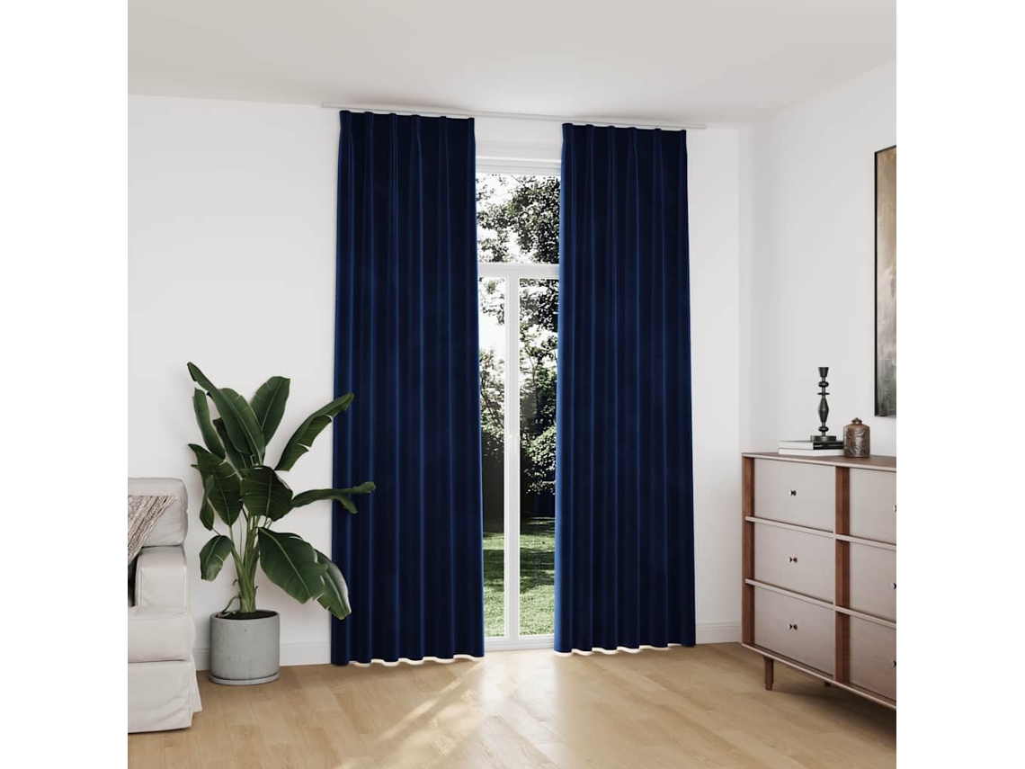 Vidaxl Cortinas Blackout C/ Ganchos 2 Pcs 140x245cm Veludo Azul Escuro