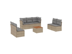Conjunto de 8 Sofás Jardim com Almofadões Vime Pe Bege Misturado MAISON EXCLUSIVE