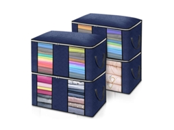 Conjunto De 4 Sacos Organizadores Azuis Para Roupas, 60x40x35cm, Grandes, Dobráveis, Para Guardar Edredons E Roupas Debaixo Da Cama