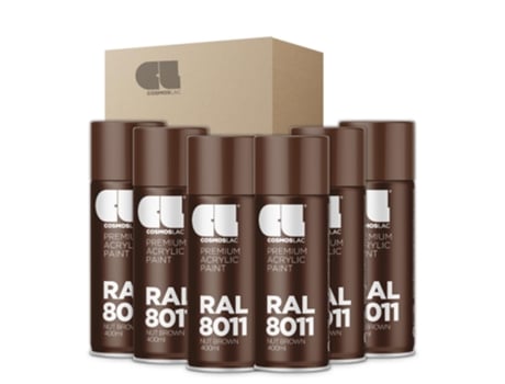 6 X Spray Acrílico Brilhante Premium Ral Cosmos Lac 400 Ml (Ral 8011 Castanho Noz)