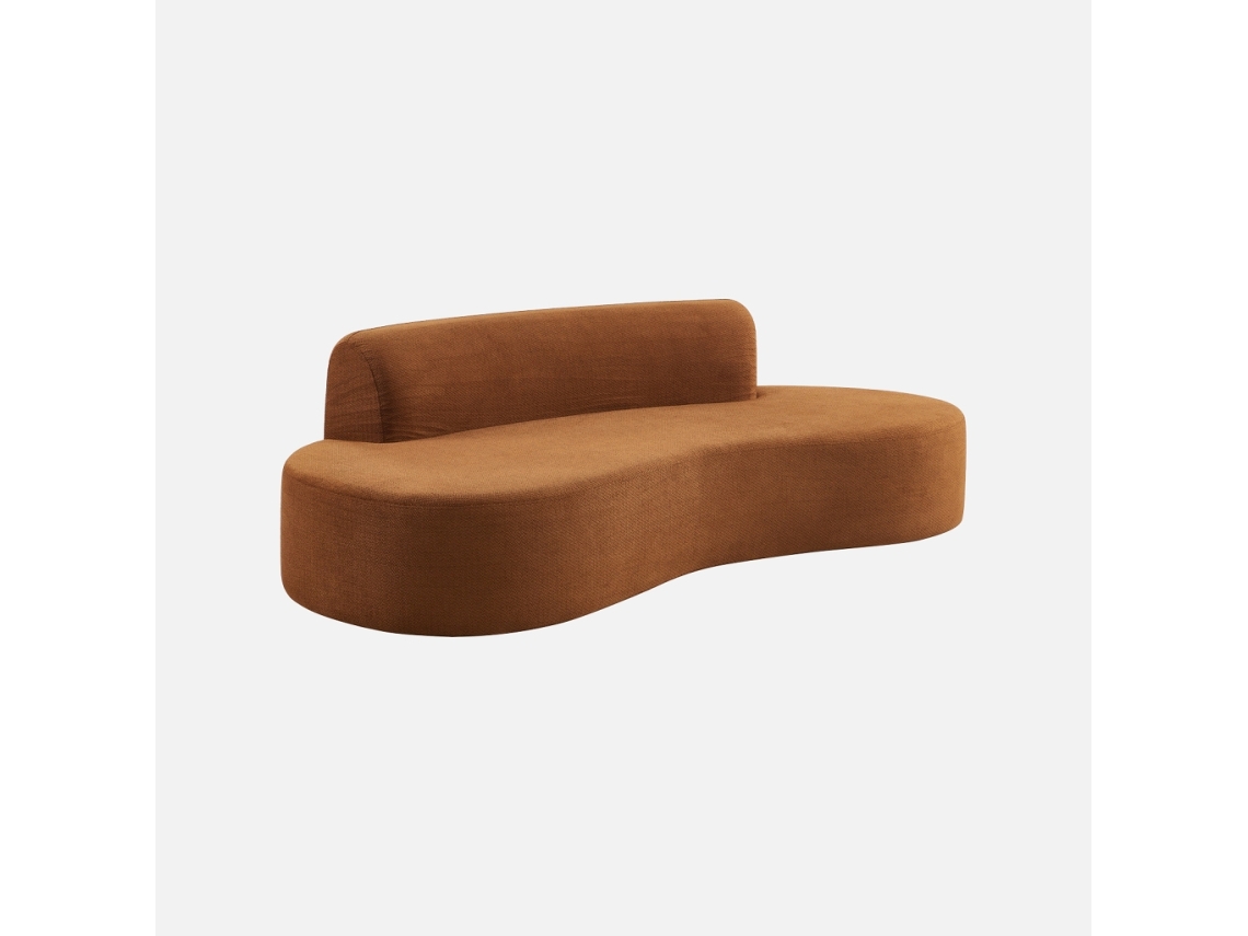 Sofá Com Linhas Curvas Em Tecido De Chenille, 3 Lugares, Terracota