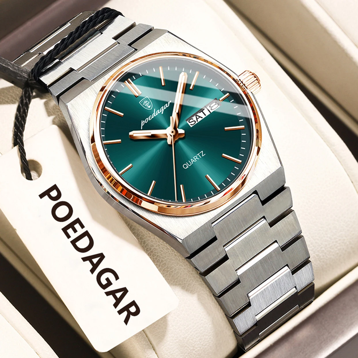 Relógio Feminino Elegante (dourado Rosa E Verde), À Prova D'água, Luminoso, De Luxo, Com Exibição De Data E Dia Da Semana.