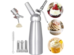 Sifão de Creme Batido Profissional 500ml com 3 pontas de decoração, aço inox S/MARCA