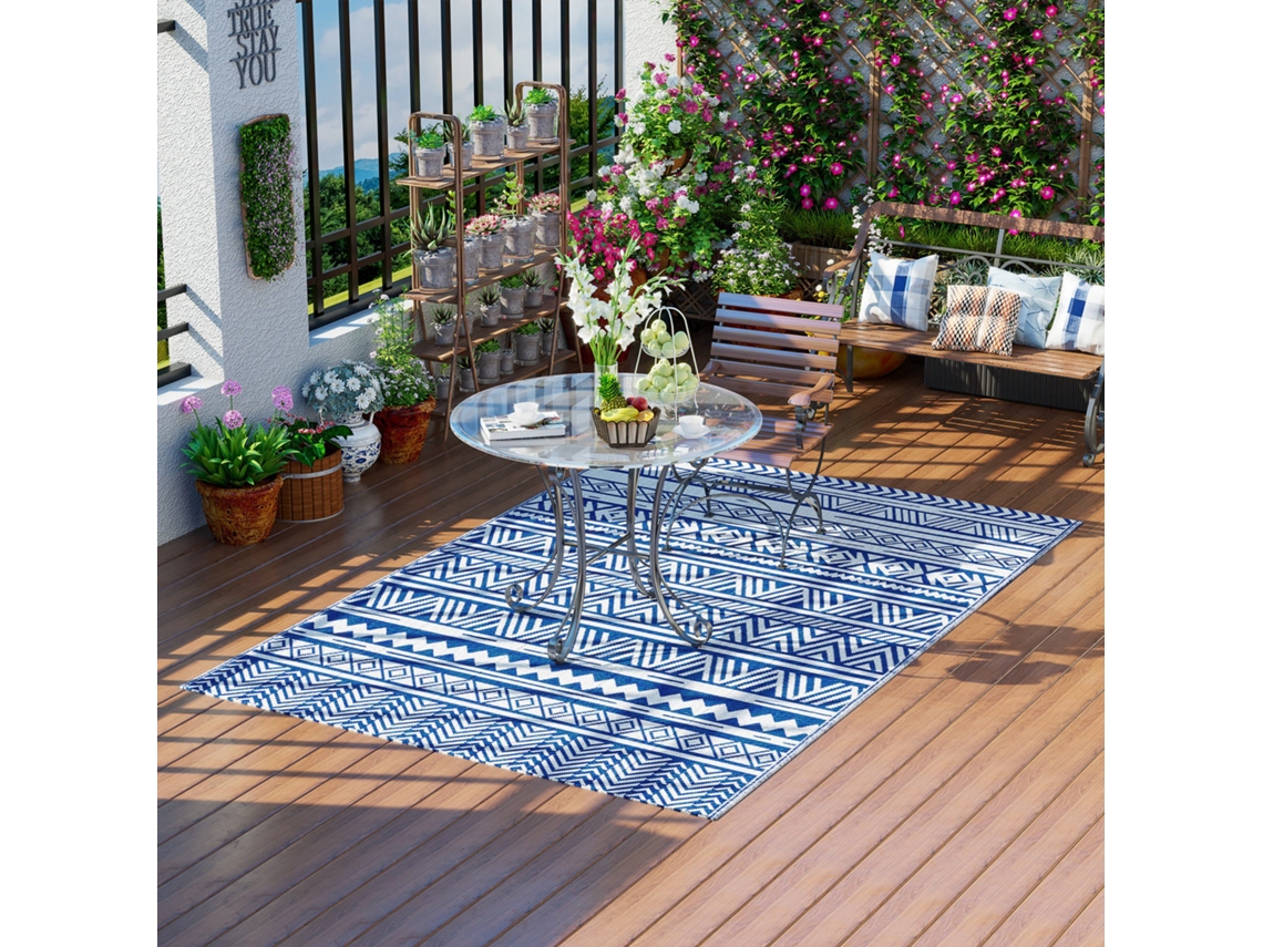 Tapete de Exterior Polipropileno Cor Azul e Branco 182x274 cm Outsunny