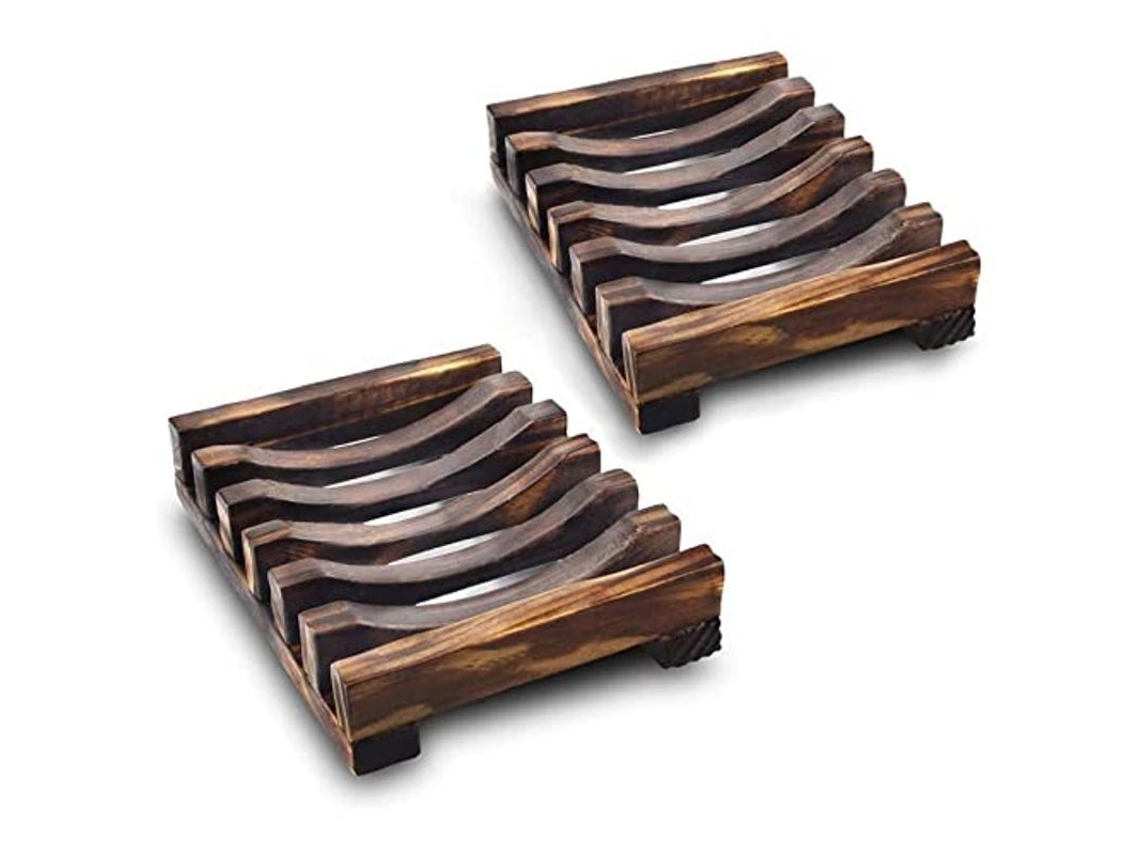 2026 linjou 2 Piezas Portajabones de Madera Natural, Porta Jabón Antideslizante para Baño Cocina