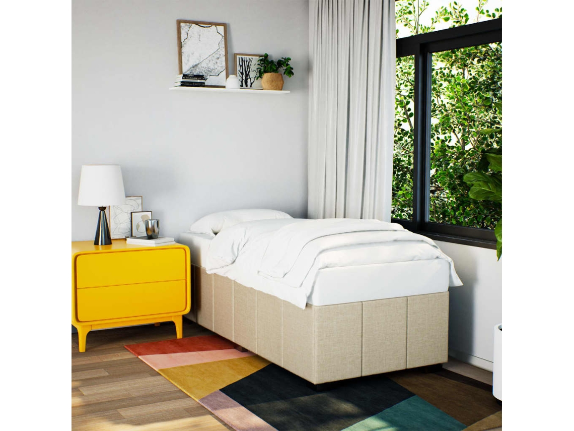 Estrutura De Cama Sem Colchão 90x200 Cm Tecido Creme