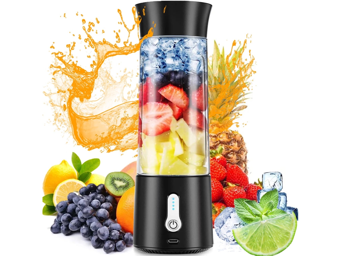 Lurelia Liquidificador Portátil Recarregável Usb, 500 Ml, 6 Lâminas, Aço Inoxidável, Sem Bpa, Para Smoothies, Preto