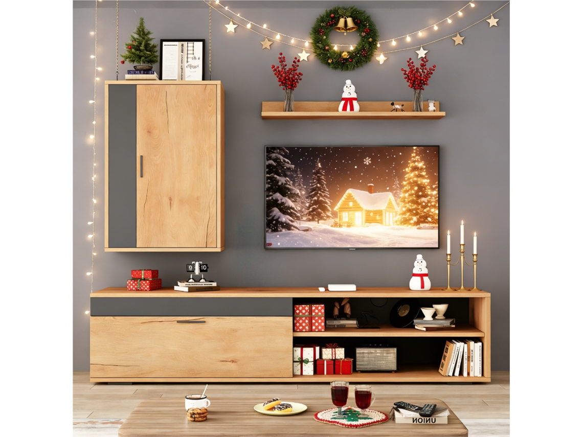 Conjunto Tv Parede Branco 175x39x34cm, 3 Peças, Led, Para 80". Cs