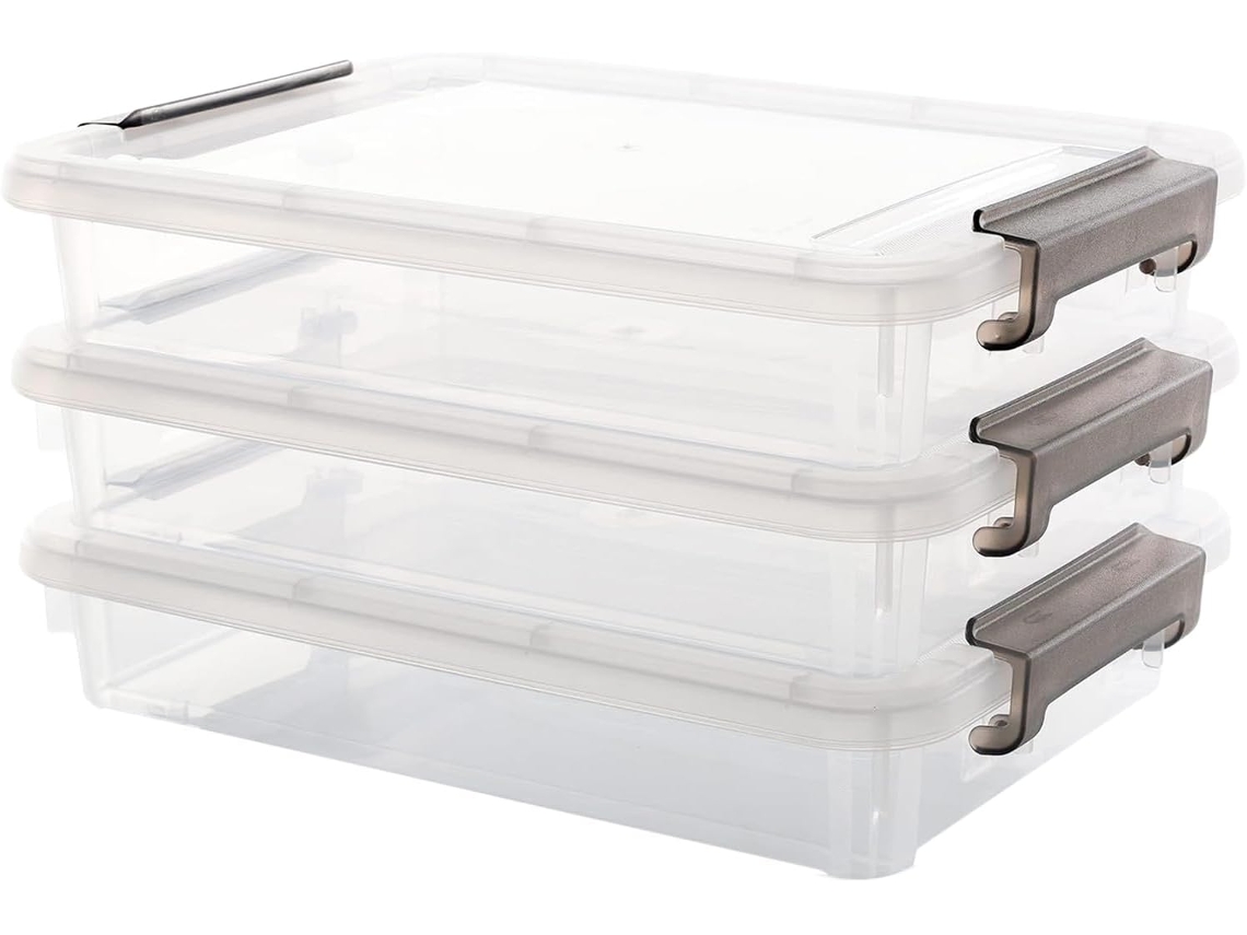 Conjunto De 3 Caixas Organizadoras Transparentes Empilháveis Para Documentos A4 E B5- Ideais Casa,
