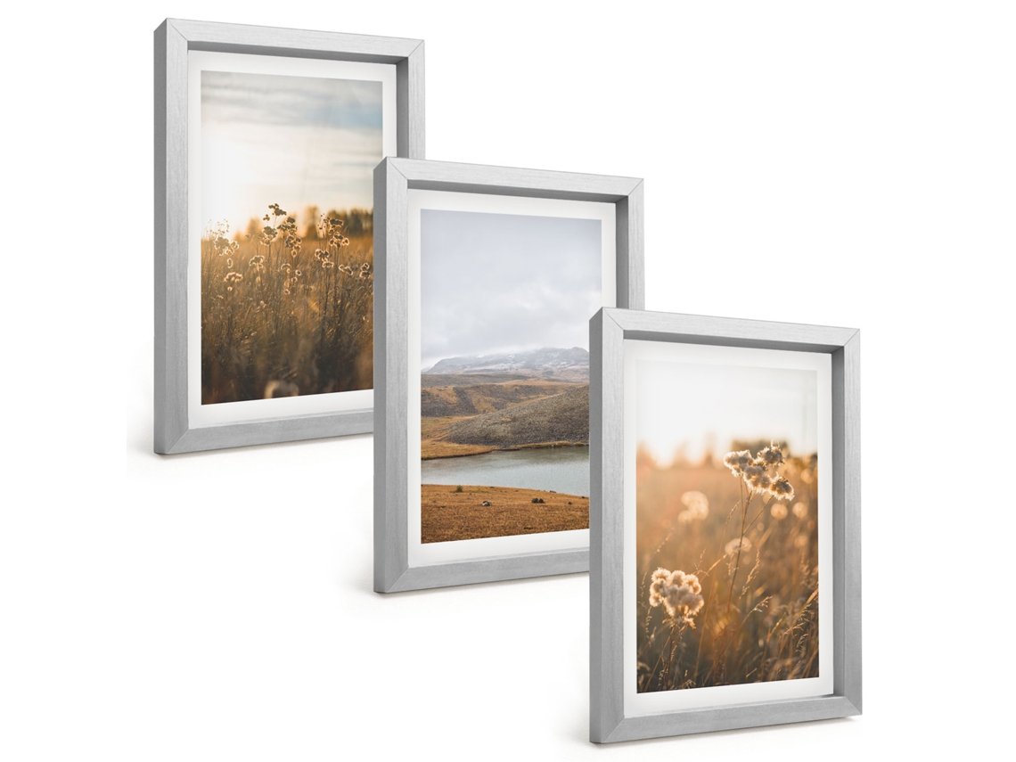 Conjunto De Pinturaspaisagens, Prados, Montanhas, Lago Moldura Prateada Quadros Para A Sala De Estar Espelharte (3 Peças 20x30 Cm)