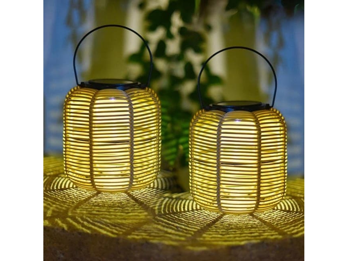 Conjunto de 4 luminárias solares em rattan, suspensas, à prova d'água para jardim e pátio AQUAFORGE