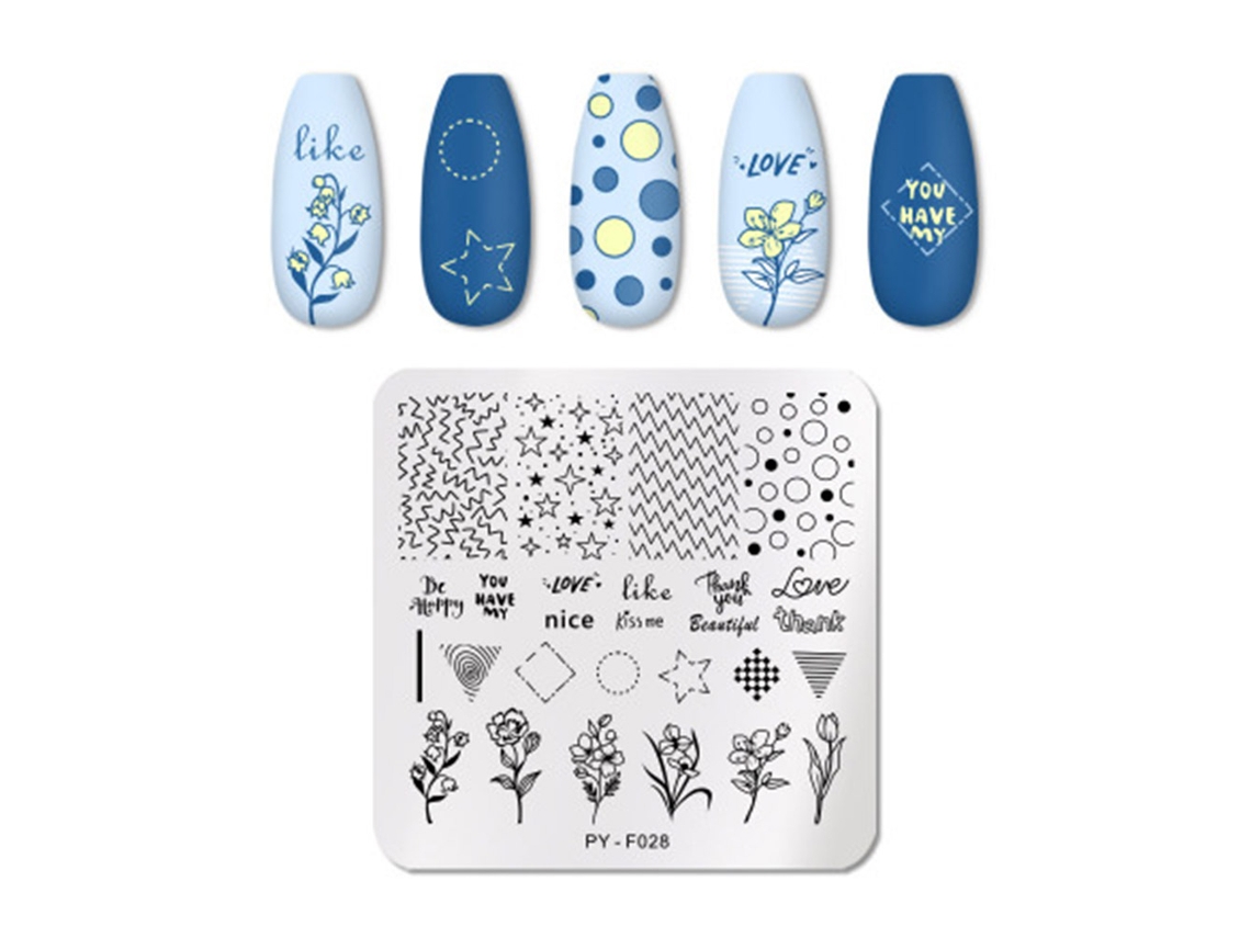 Placa De Impressão Em Aço Inoxidável Para Nail Art, Série De Placas Azuis, Kit De Carimbos Pintados Para Manicure